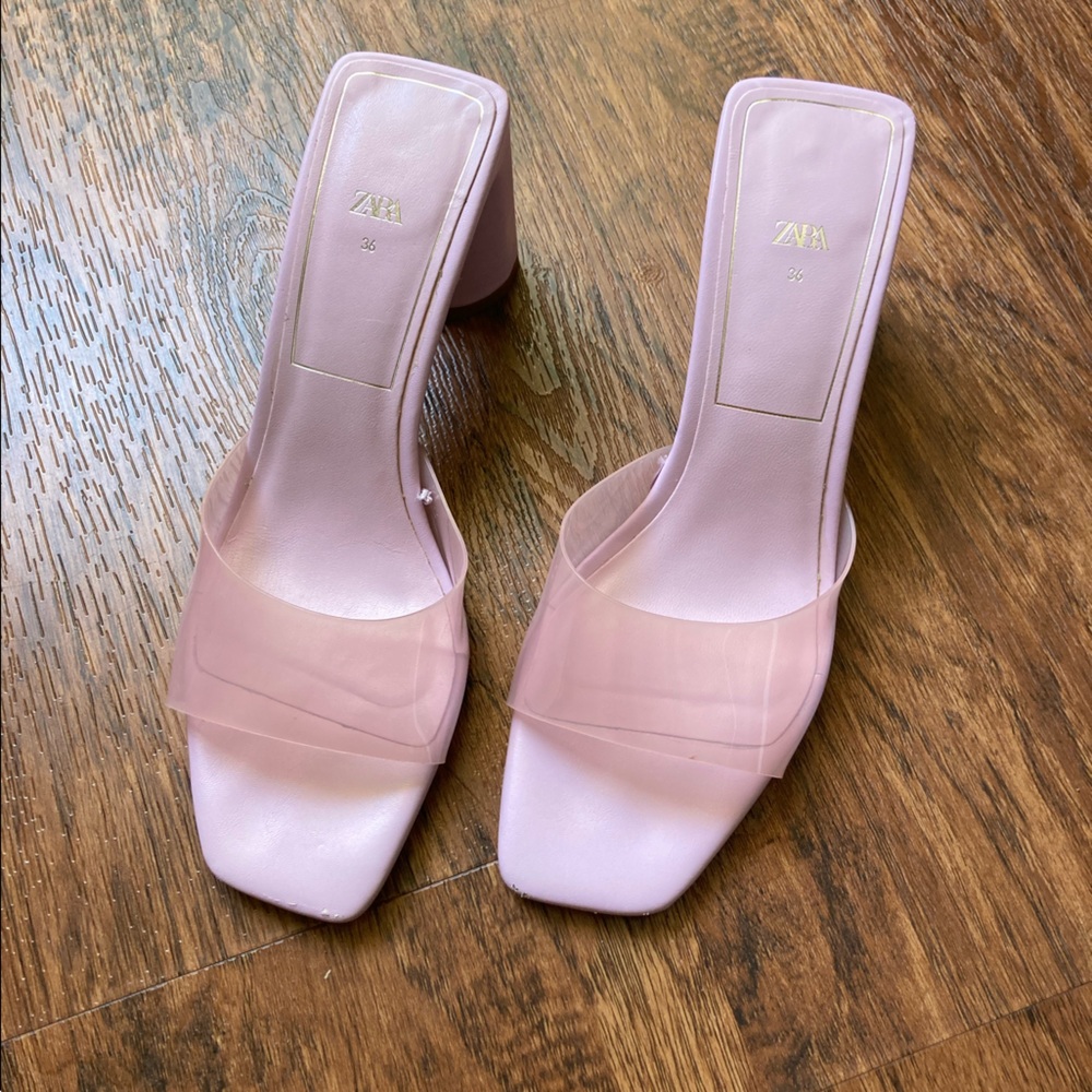 Zara Pink Clear Band Heeled Mules